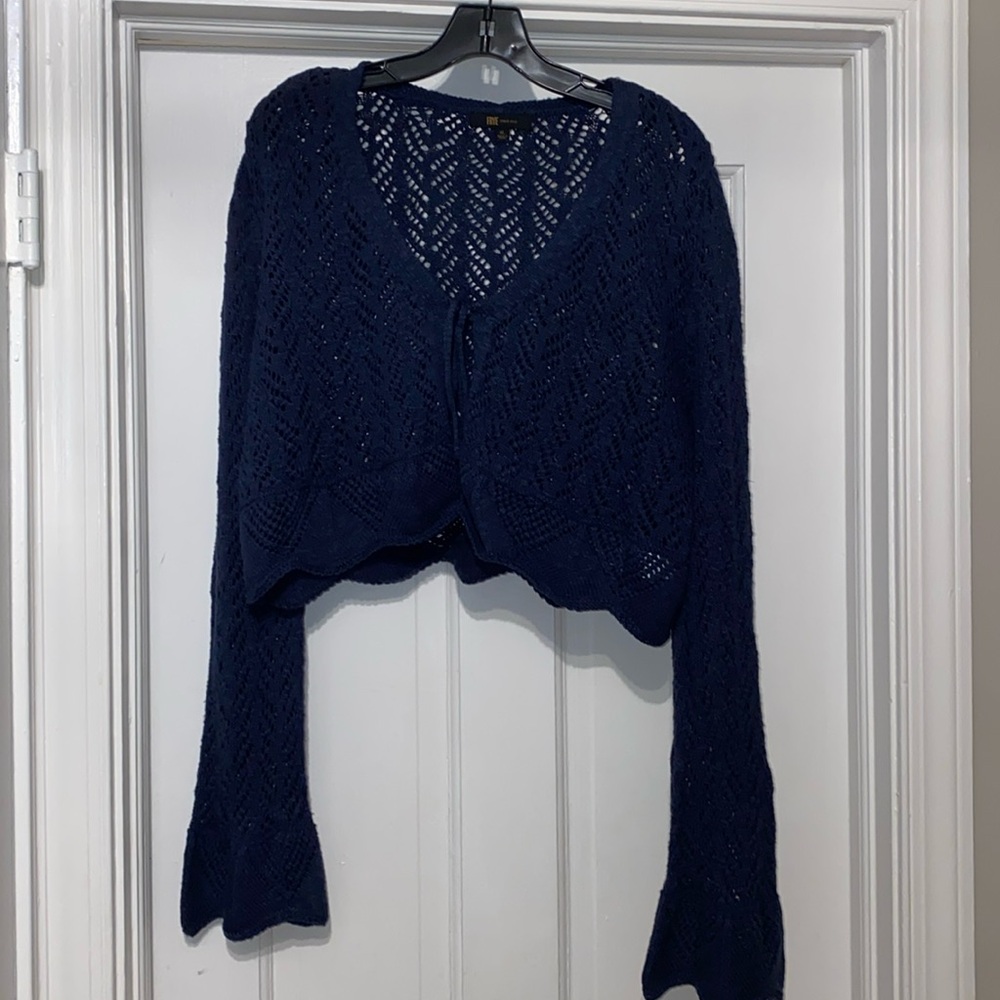 Frye Navy Blue Open-Knit Cropped Cardigan